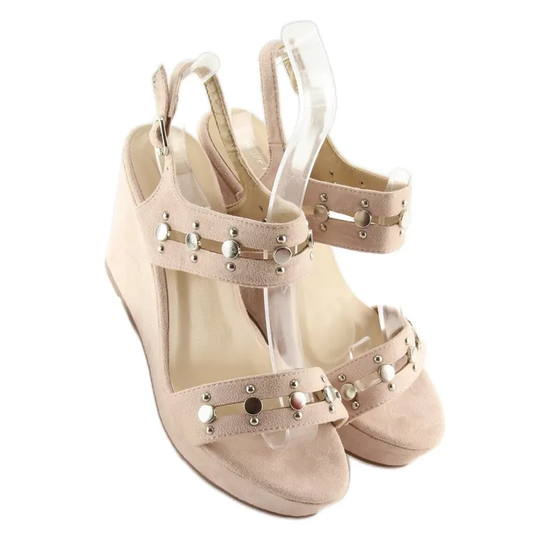 Beige sandalen met sleehak 1606 Beige