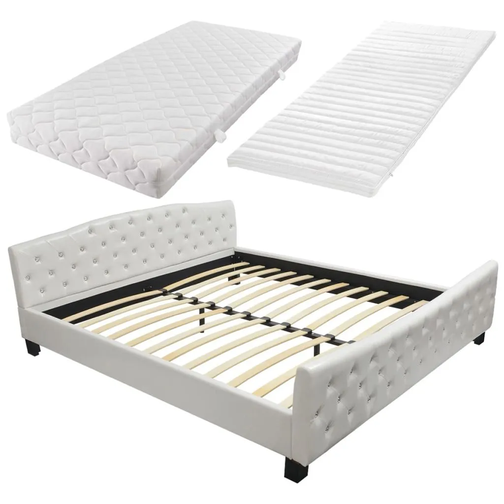 Medina Bed met matras kunstleer wit 180x200 cm
