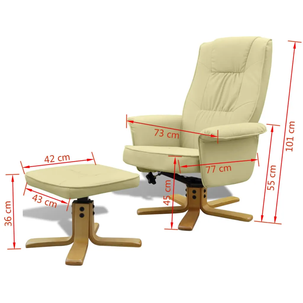 Medina Fauteuil met voetenbankje kunstleer crèmewit