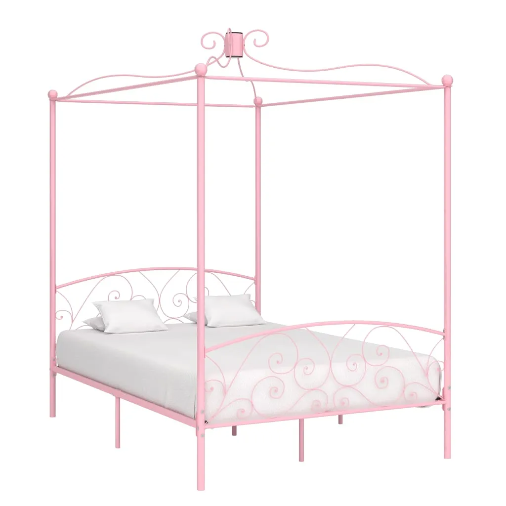 Medina Hemelbedframe metaal roze 140x200 cm