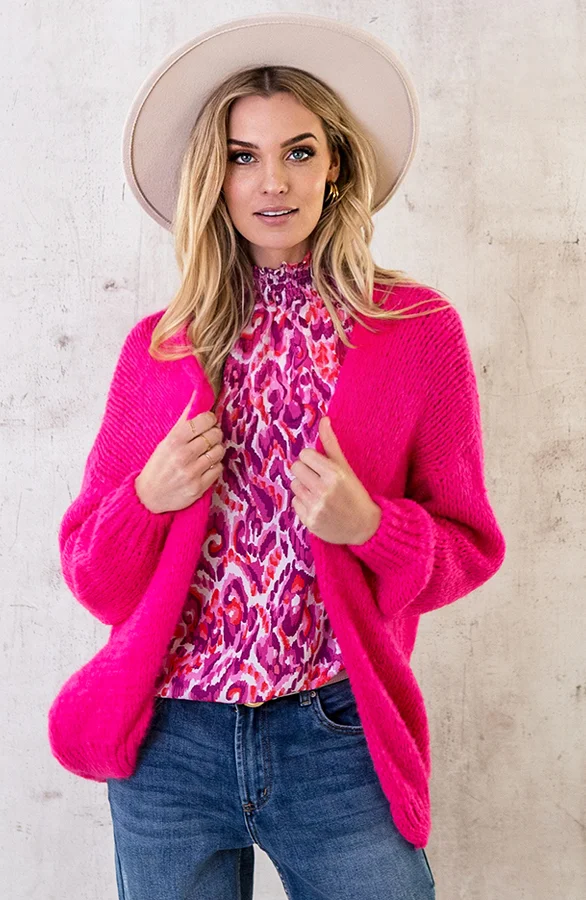 Oversized Knitted Vest Fuchsia