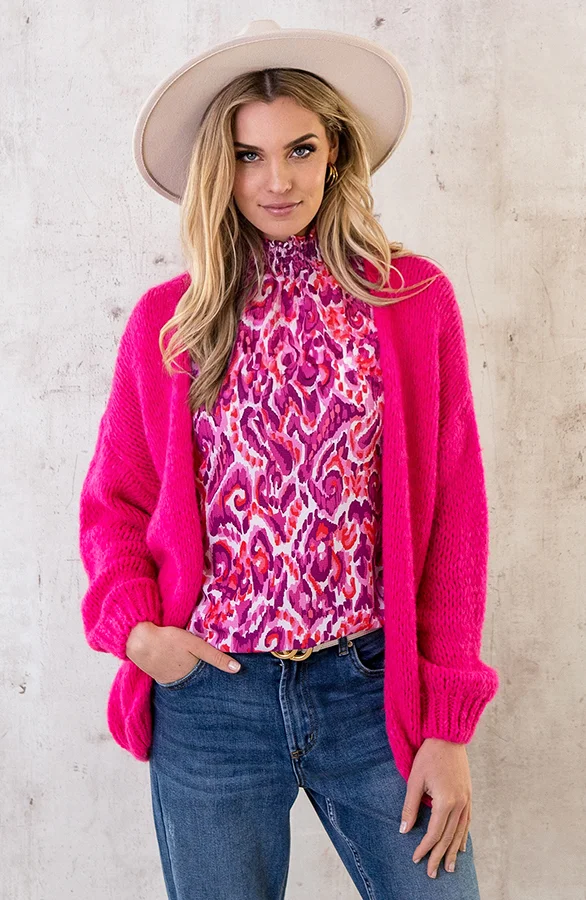 Oversized Knitted Vest Fuchsia