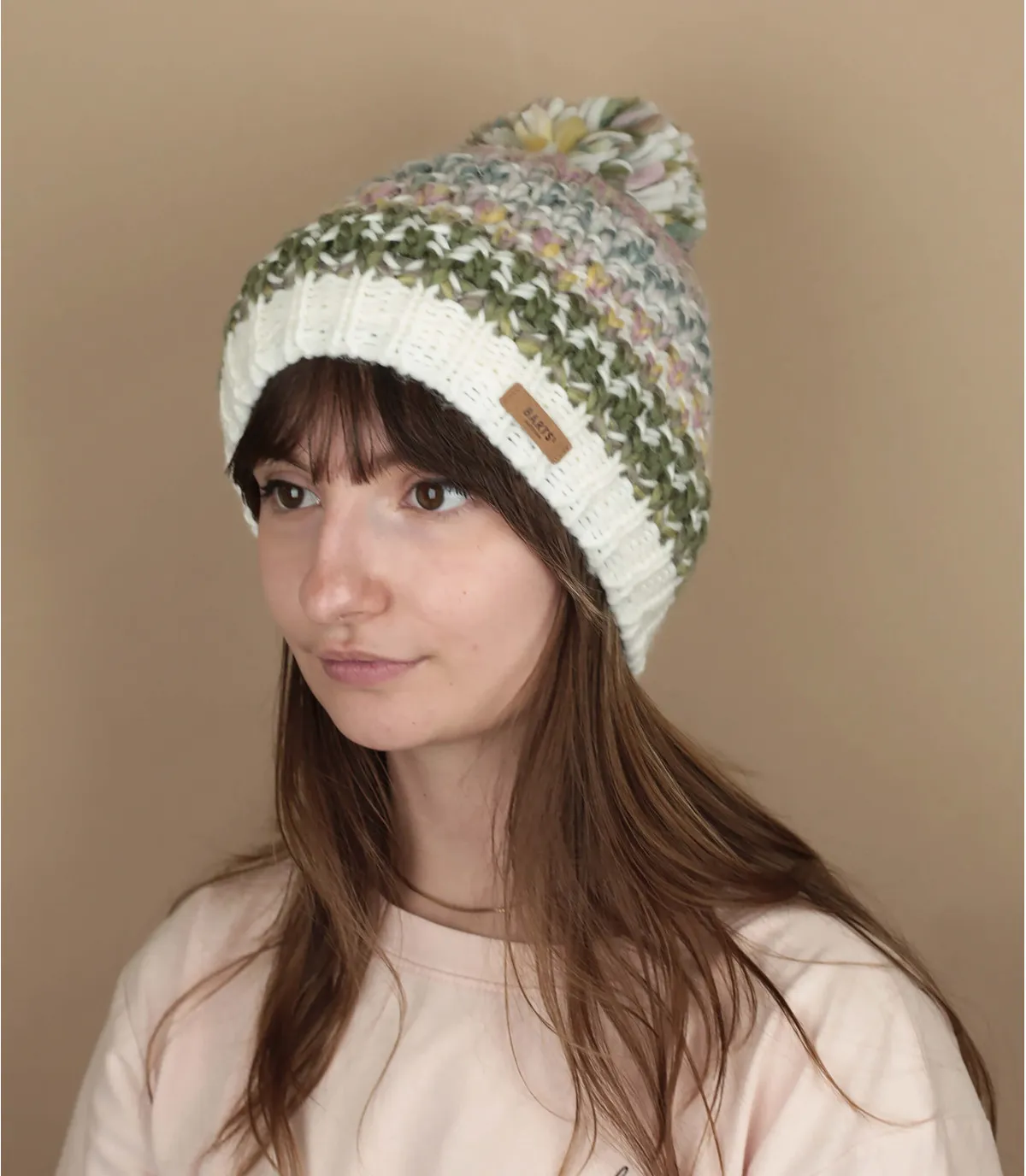Paarsgroene pompon muts dames Nicole Beanie light celadon