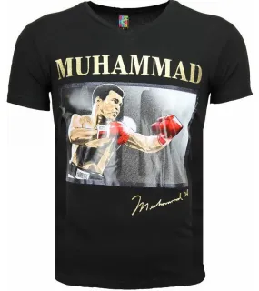 T-shirt - Muhammad Ali Glossy Print - Zwart