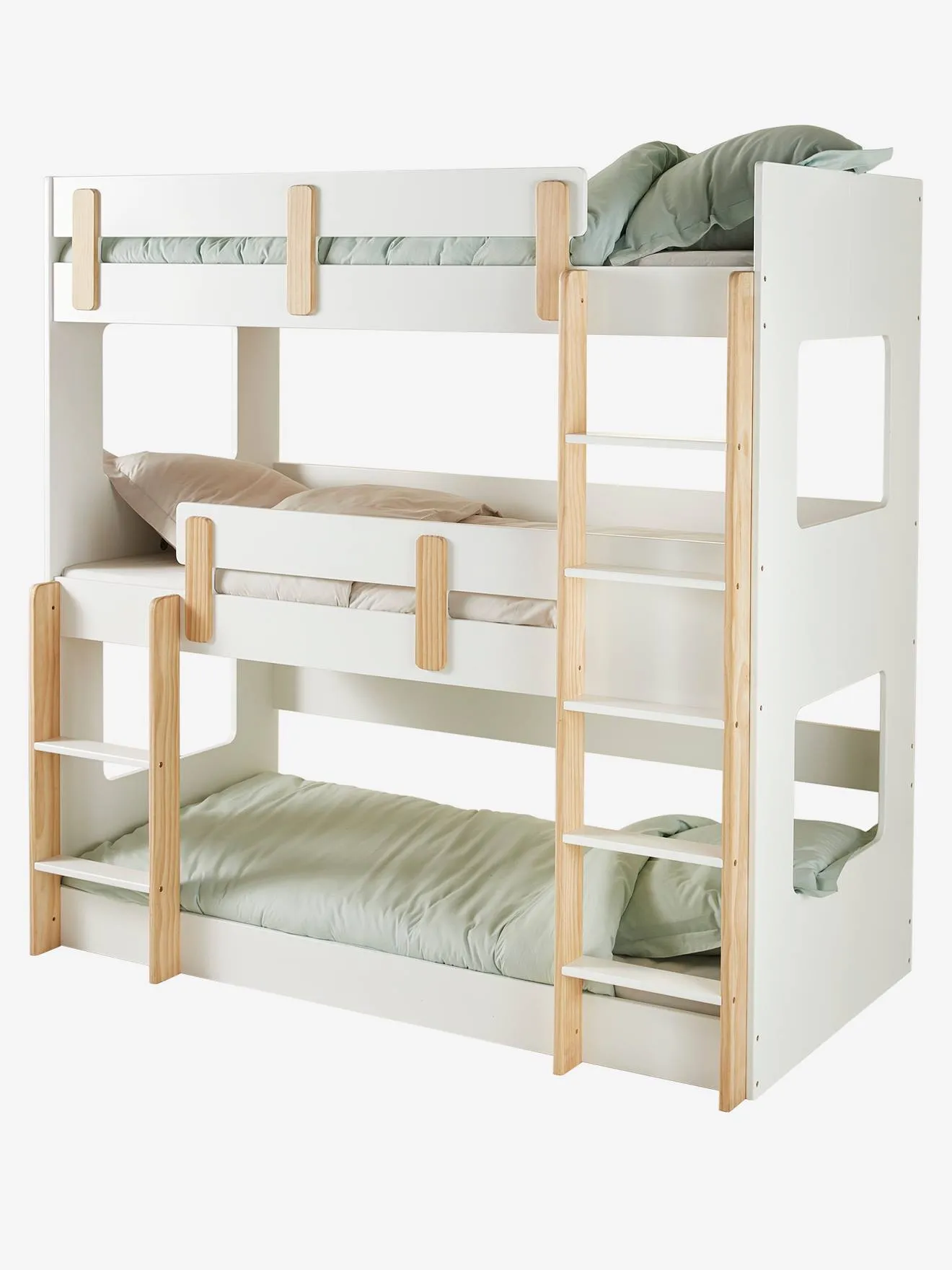 VERTBAUDET  STAPELBEDDEN OP 3 NIVEAUS LIGNE EVEREST  WIT/HOUT